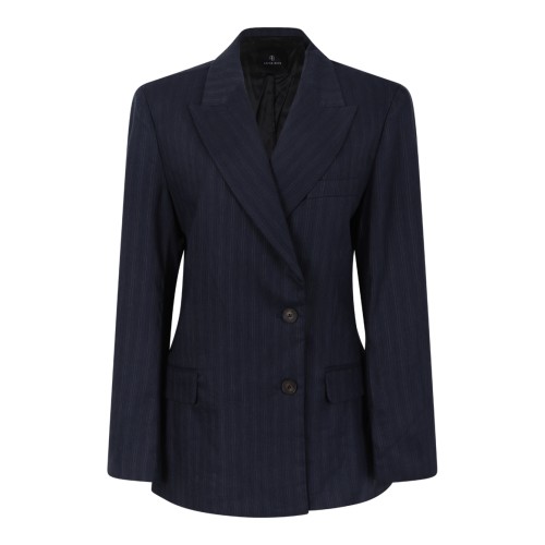 Anine Bing Navy Pinstripe Double-Breasted Blazer.