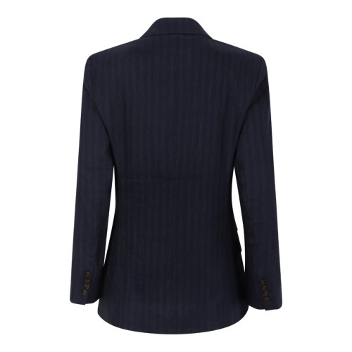 Anine Bing Navy Pinstripe Double-Breasted Blazer. 2