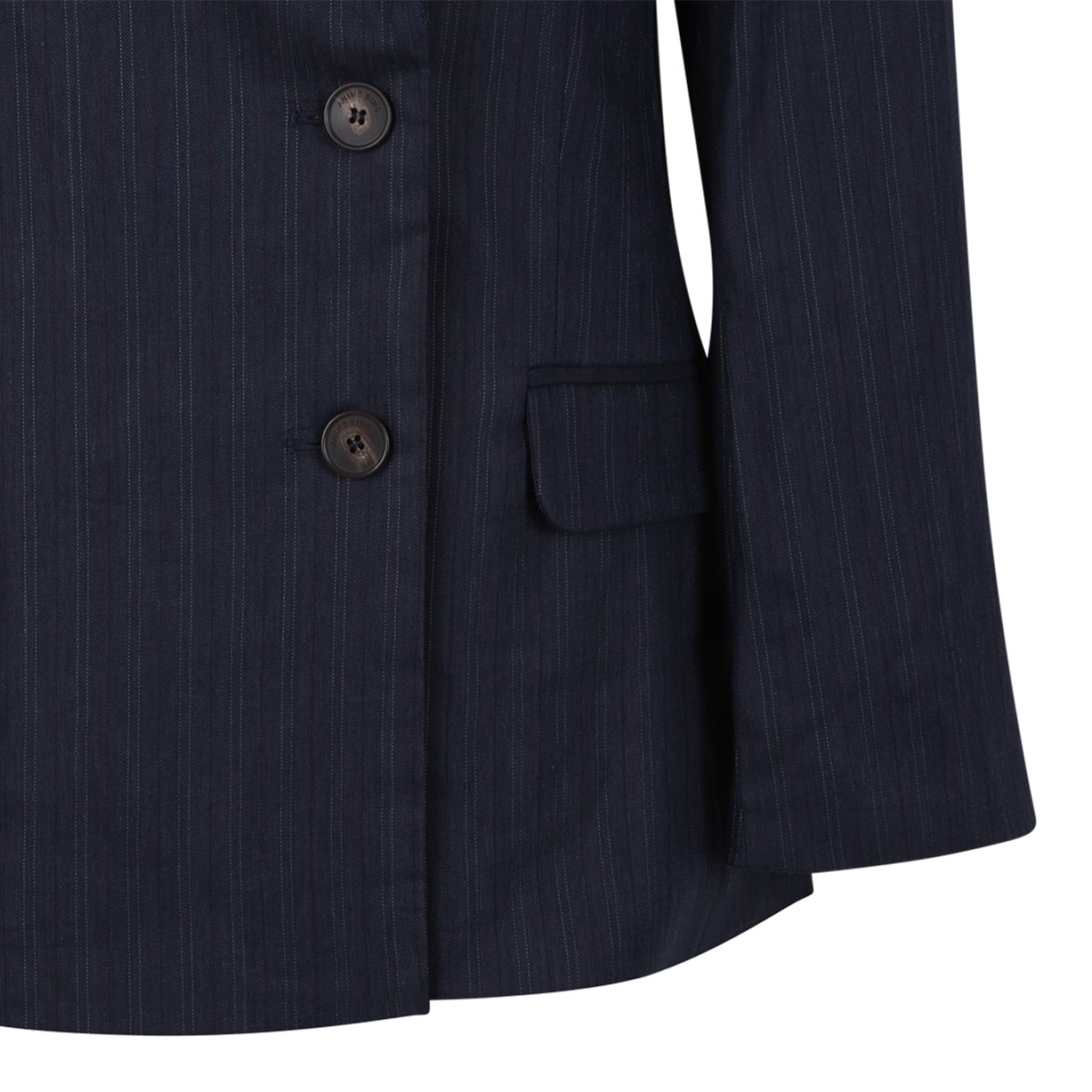 Anine Bing Navy Pinstripe Double-Breasted Blazer.