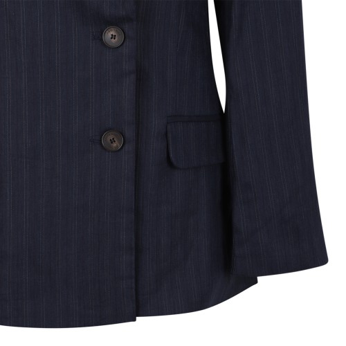 Anine Bing Navy Pinstripe Double-Breasted Blazer.