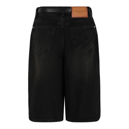 Wooyoungmi Black Denim Wide-Leg Bermuda Shorts. 2