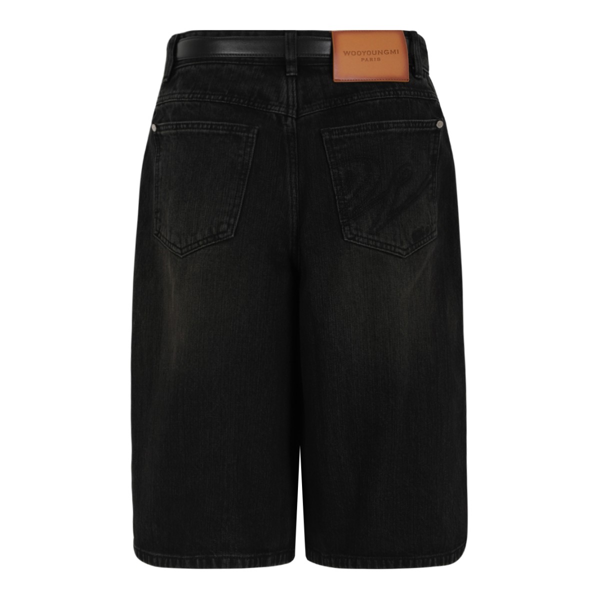 Wooyoungmi Black Denim Wide-Leg Bermuda Shorts.