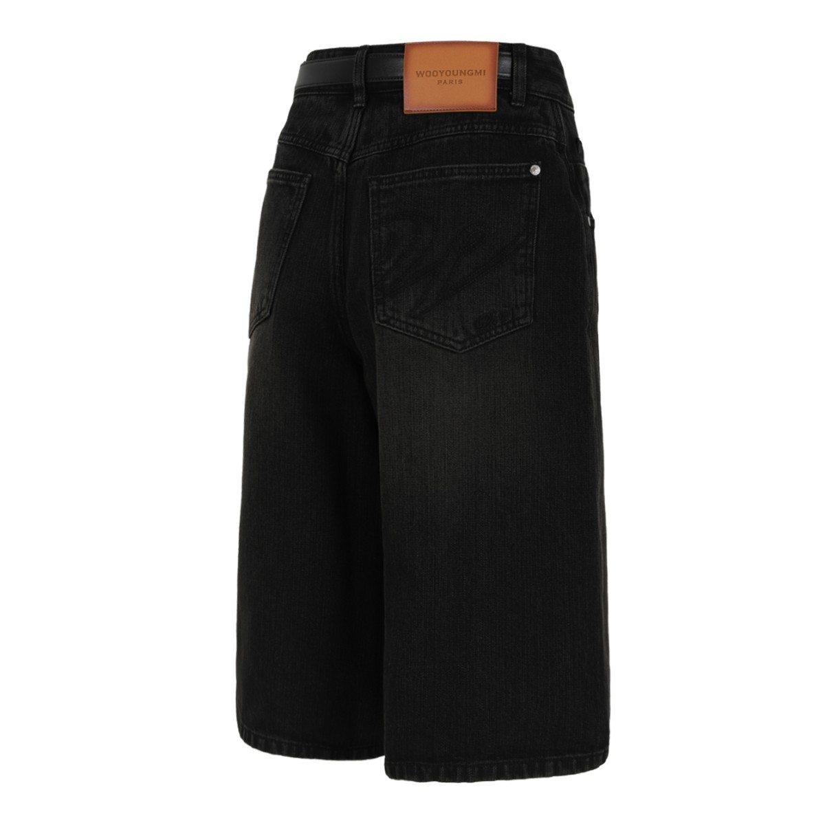 Wooyoungmi Black Denim Wide-Leg Bermuda Shorts.