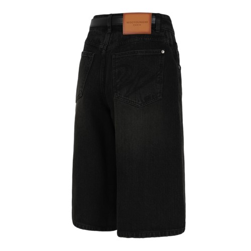 Wooyoungmi Black Denim Wide-Leg Bermuda Shorts.