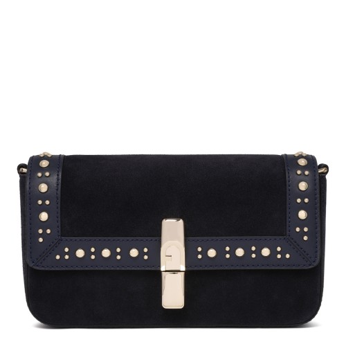 Furla Black Suede Studded Shoulder Bag.
