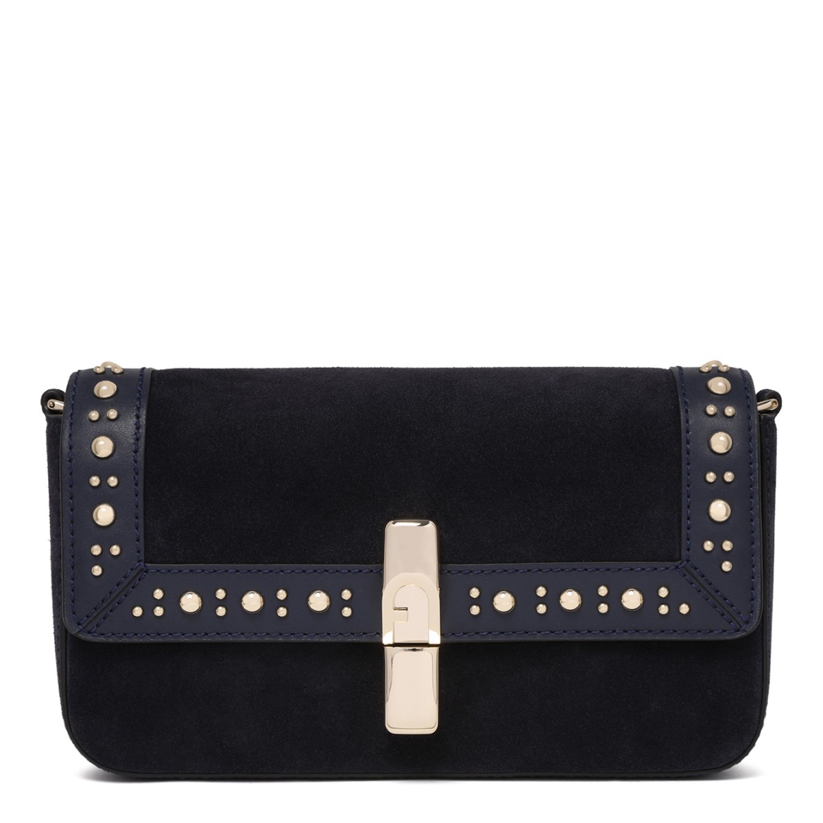 Furla Black Suede Studded Shoulder Bag.