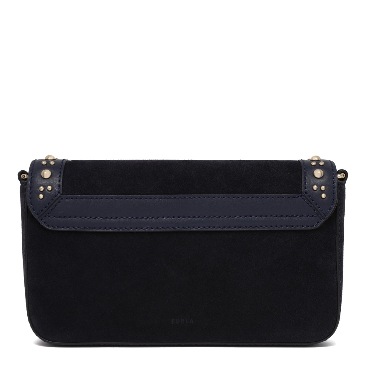 Furla Black Suede Studded Shoulder Bag.