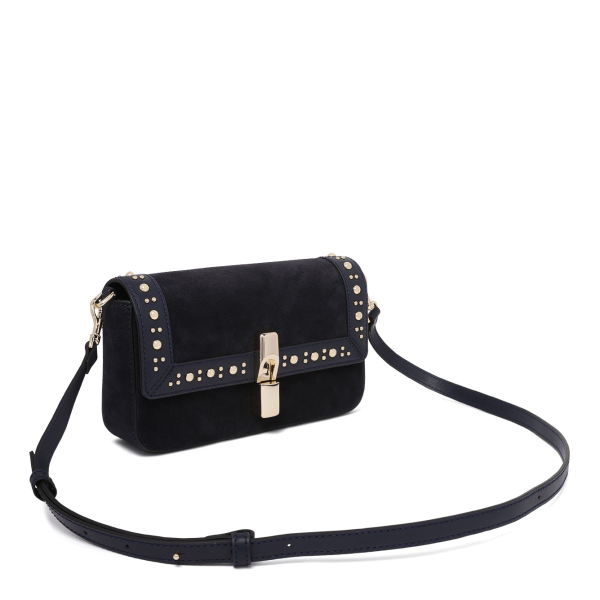Furla Black Suede Studded Shoulder Bag.