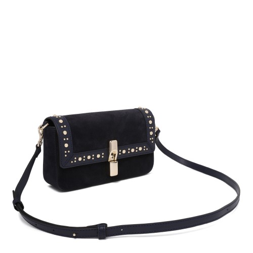 Furla Black Suede Studded Shoulder Bag.