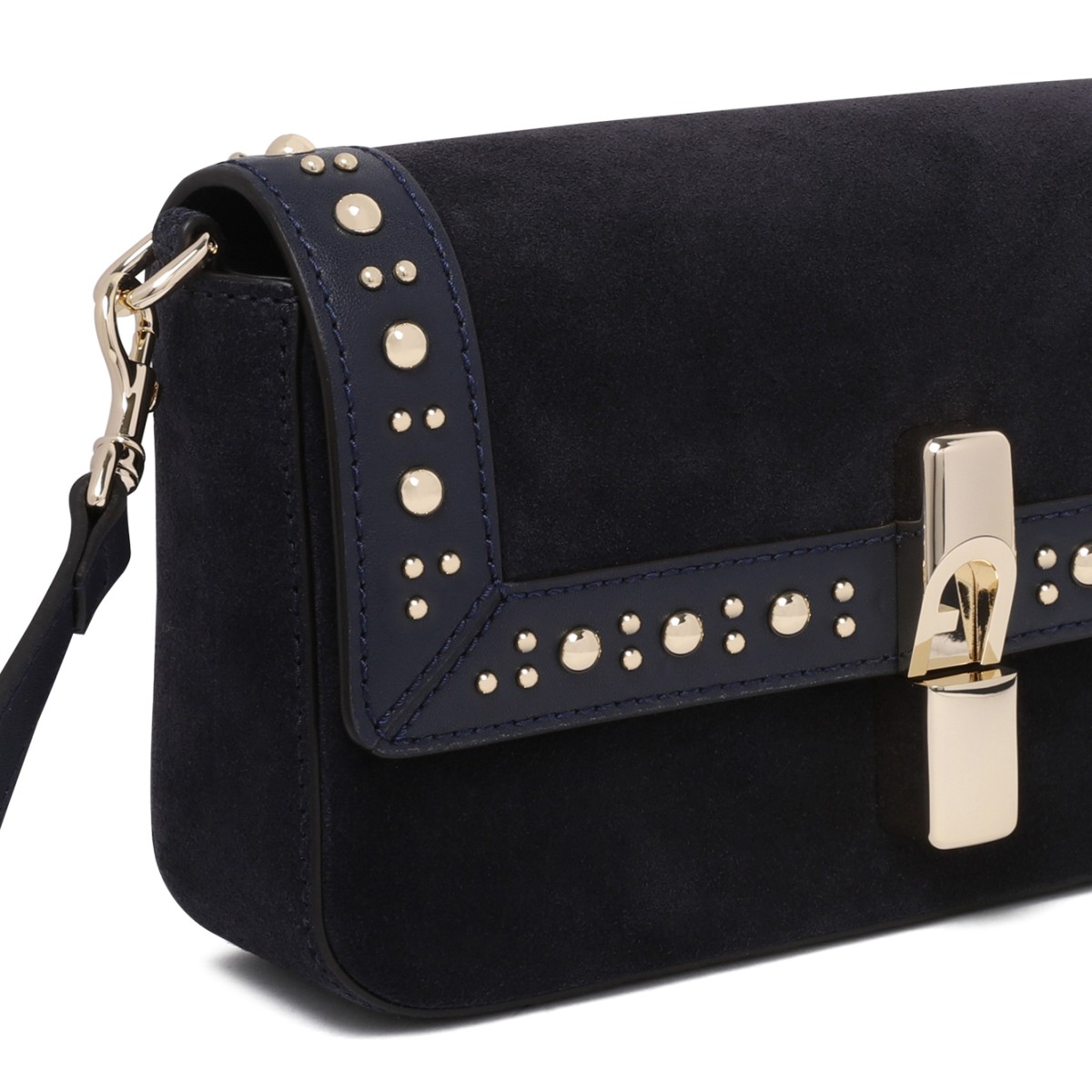Furla Black Suede Studded Shoulder Bag.