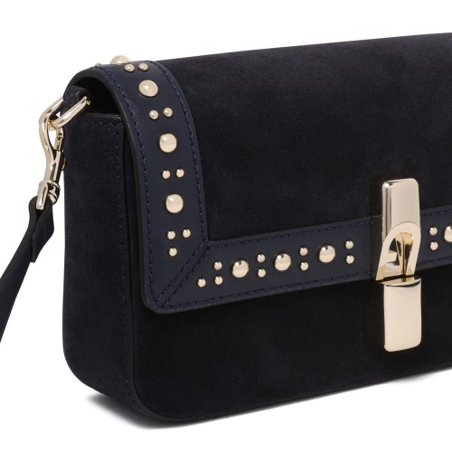Furla Black Suede Studded Shoulder Bag.