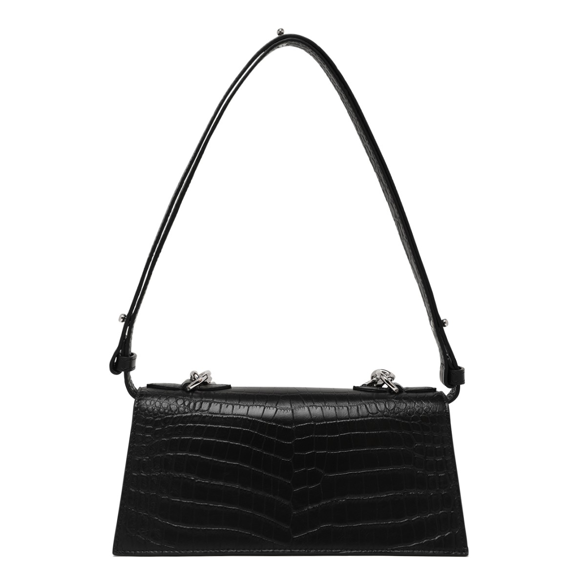 Alexander McQueen Black Leather Shoulder Bag with Silver Chain.