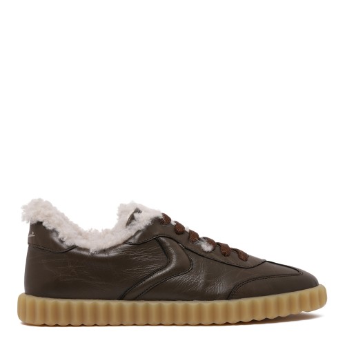 Voile Blanche Brown Leather Sneakers with Shearling Lining.