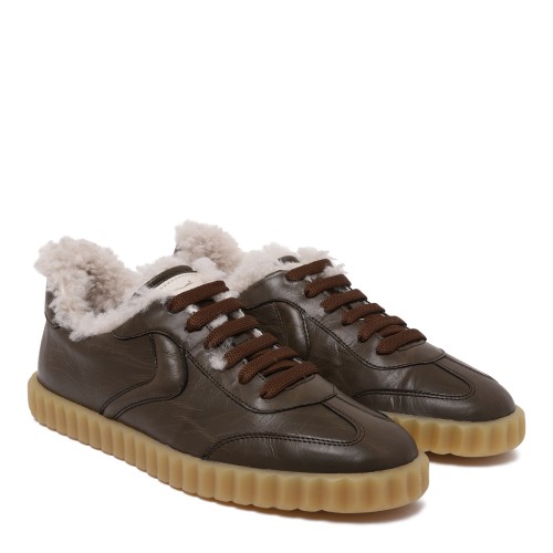 Voile Blanche Brown Leather Sneakers with Shearling Lining. 2