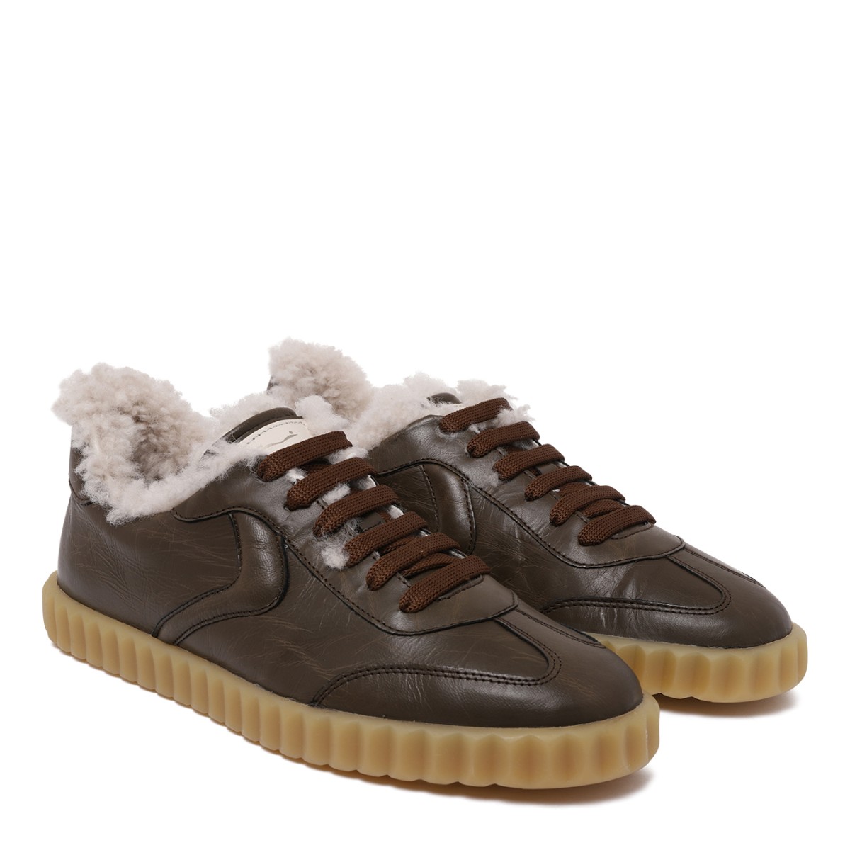 Voile Blanche Brown Leather Sneakers with Shearling Lining.