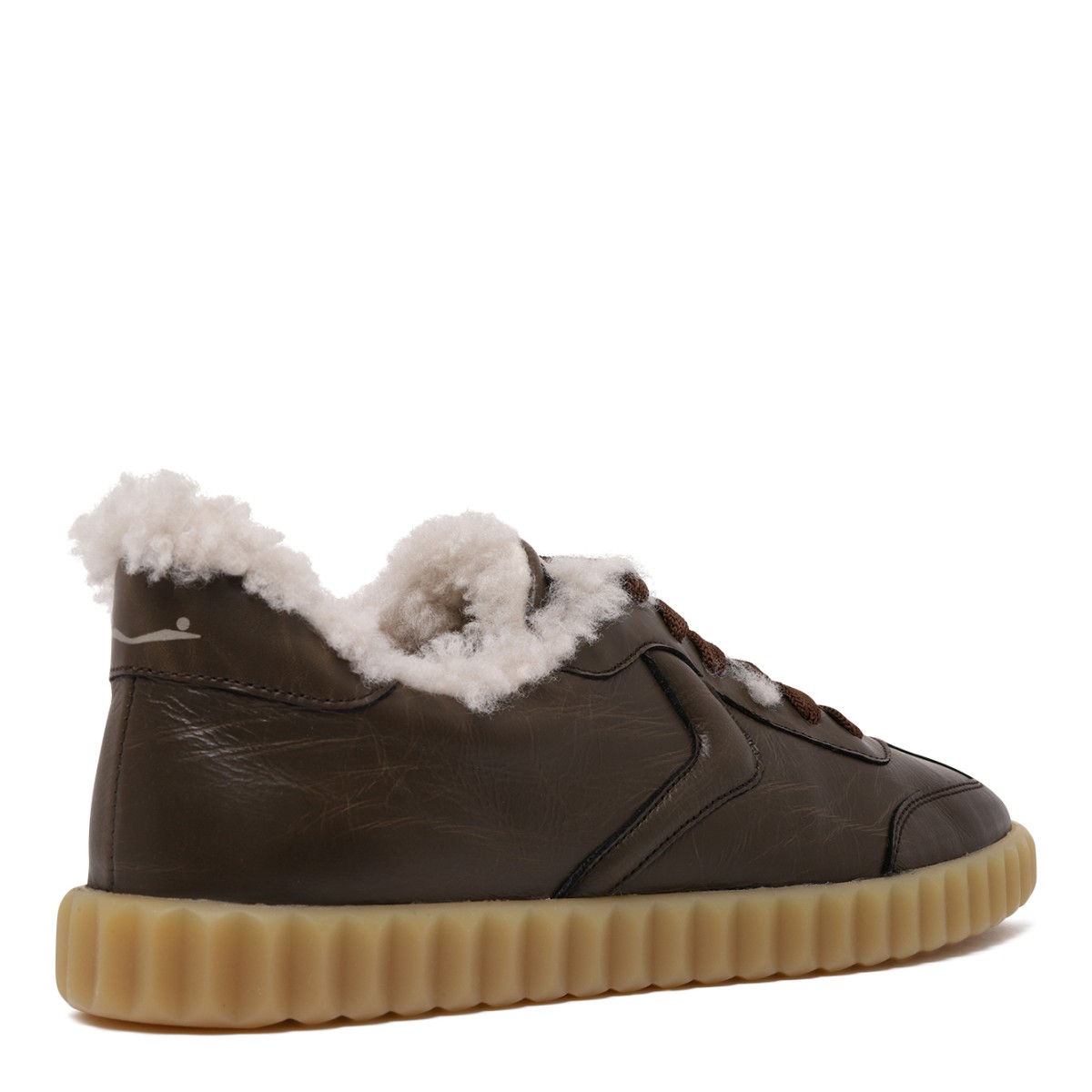 Voile Blanche Brown Leather Sneakers with Shearling Lining.