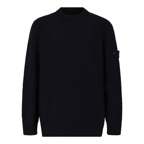 Stone Island Navy Ribbed Knit Sweater.  