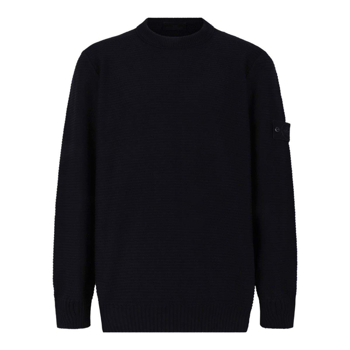 Stone Island Navy Ribbed Knit Sweater.  