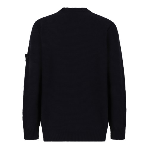 Stone Island Navy Ribbed Knit Sweater.   2