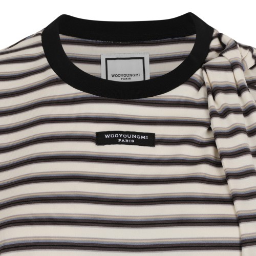 Wooyoungmi Black and White Striped Cotton T-Shirt.