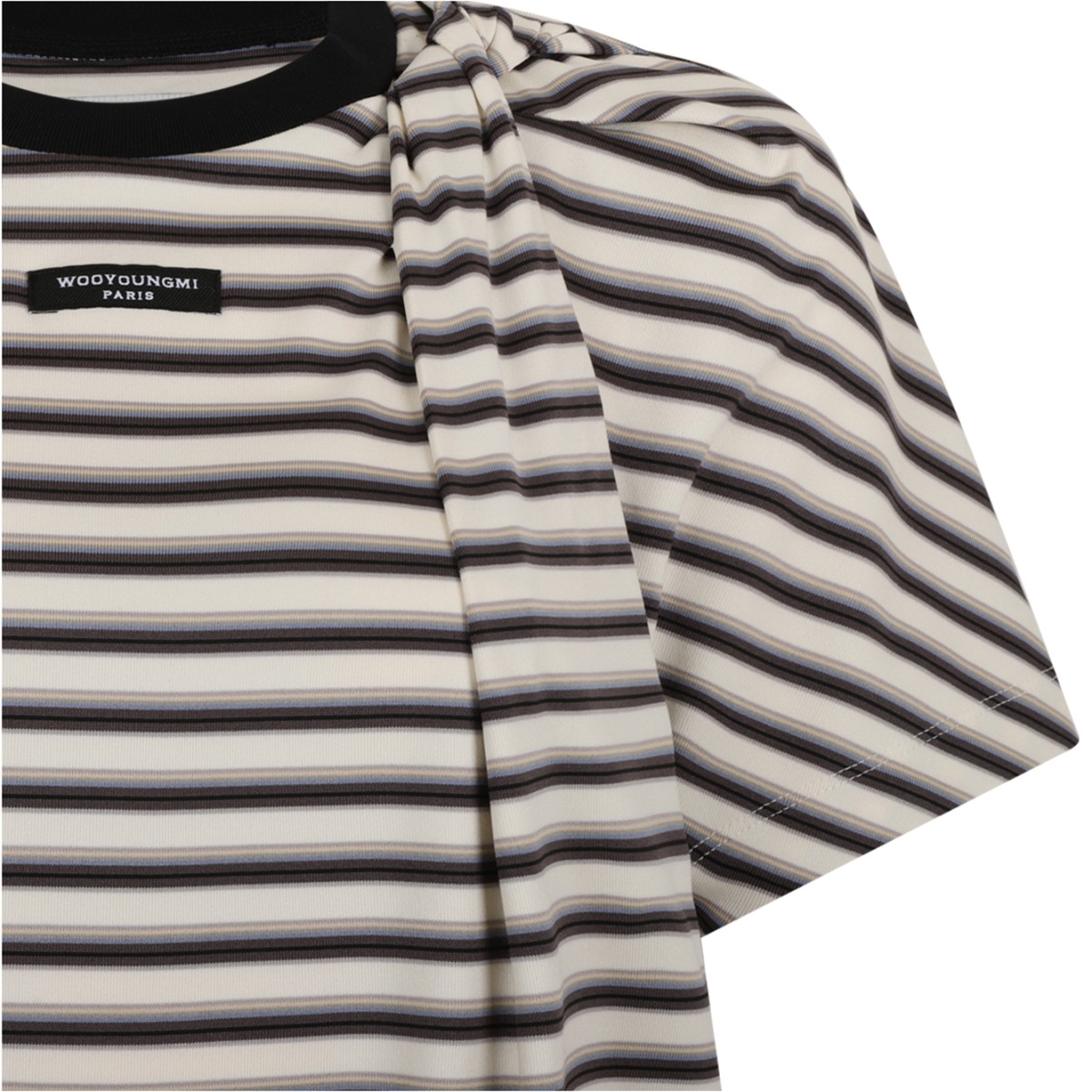 Wooyoungmi Black and White Striped Cotton T-Shirt.
