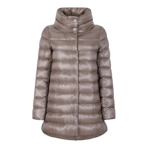 Herno Taupe Hooded Down Coat.