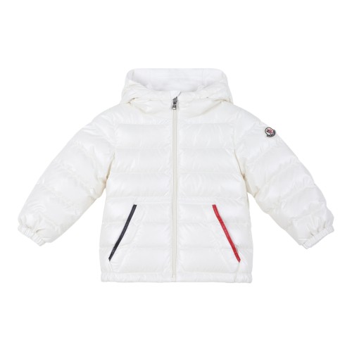 Moncler White Hooded Down Jacket.