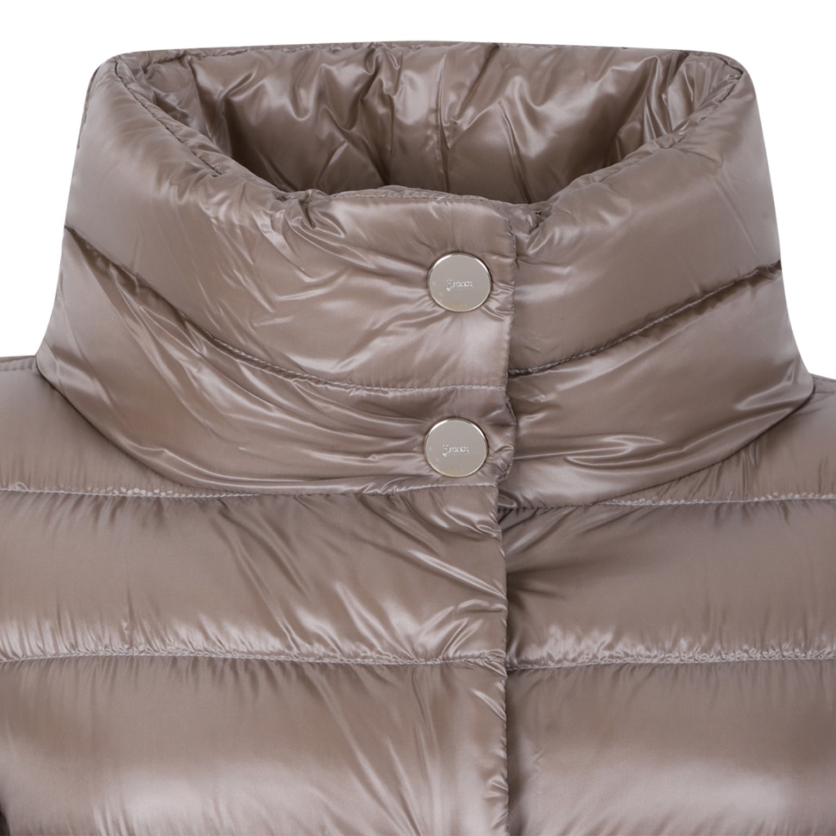 Herno Taupe Hooded Down Coat.