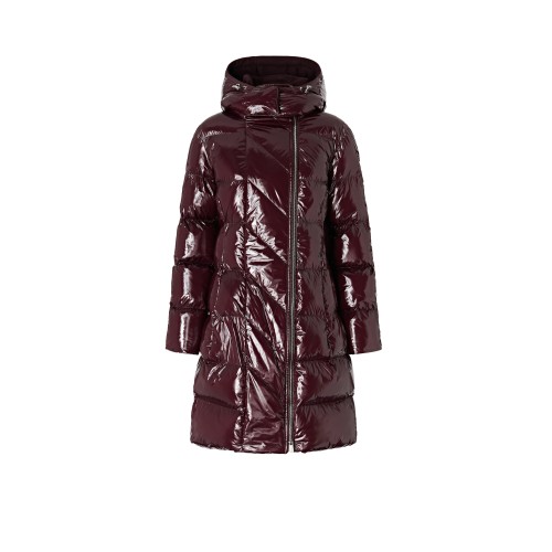 Pinko Burgundy Glossy Puffer Coat.