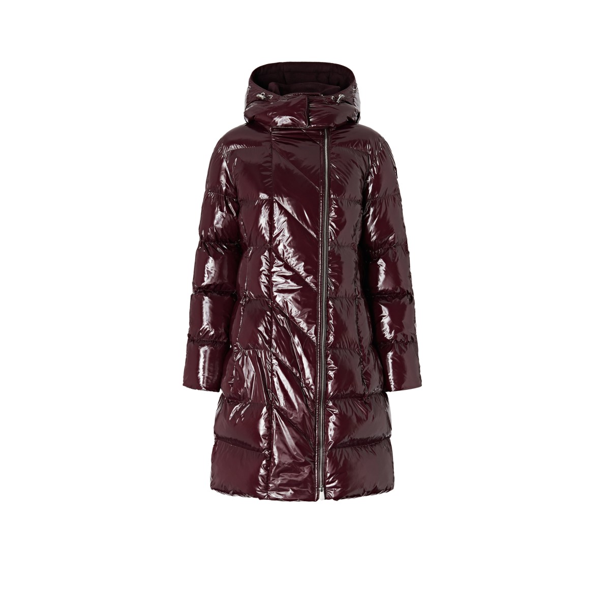 Pinko Burgundy Glossy Puffer Coat.