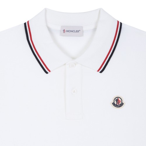 Moncler White Logo Polo Shirt.