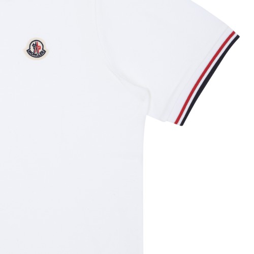 Moncler White Logo Polo Shirt.