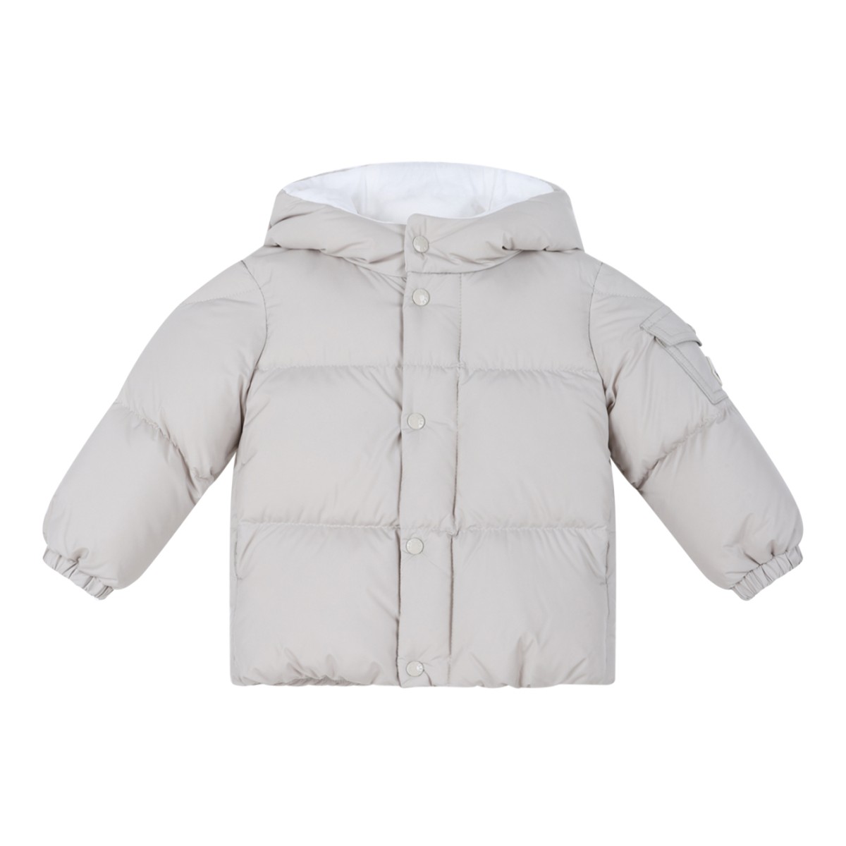 Moncler Light Grey Hooded Down Jacket.