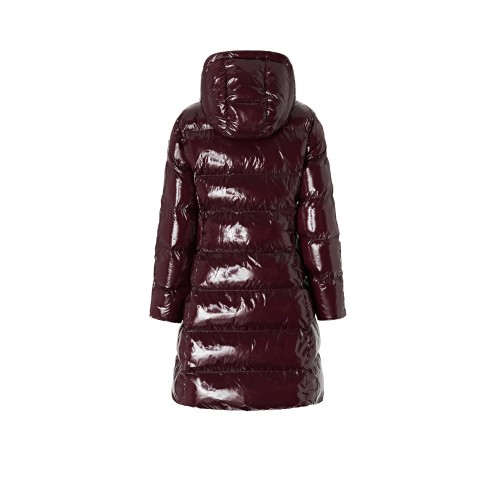 Pinko Burgundy Glossy Puffer Coat.
