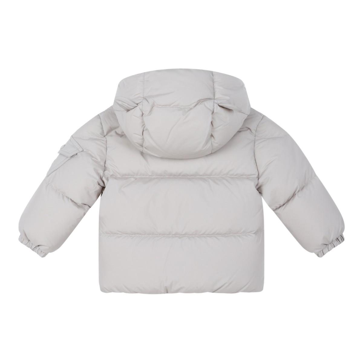 Moncler Light Grey Hooded Down Jacket.