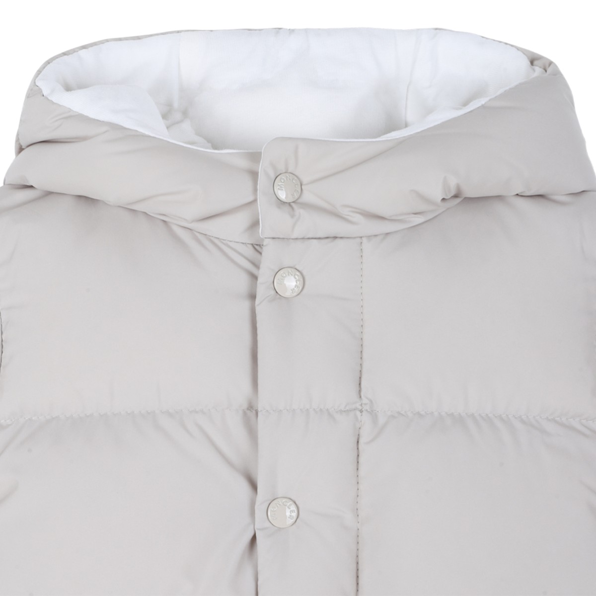 Moncler Light Grey Hooded Down Jacket.