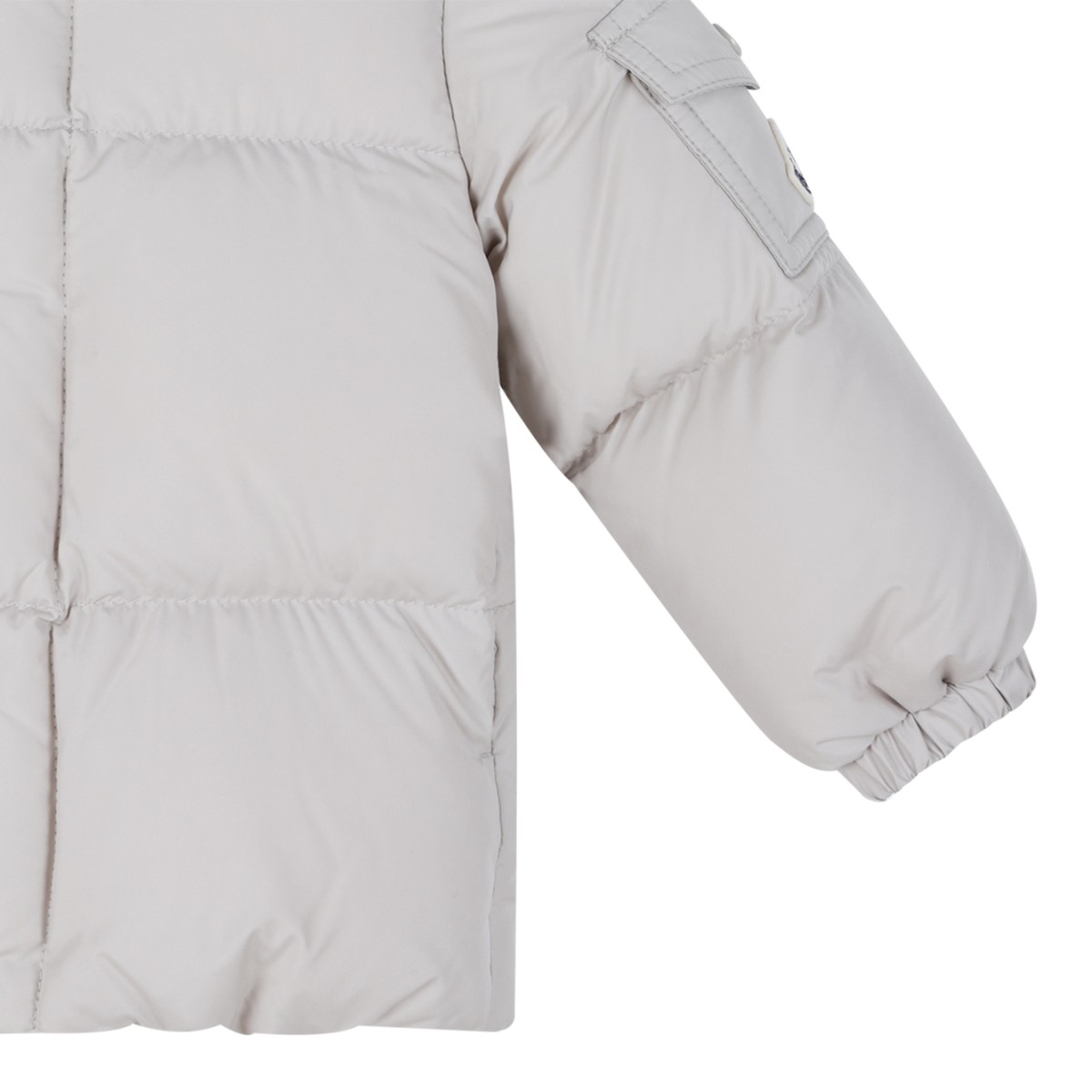 Moncler Light Grey Hooded Down Jacket.