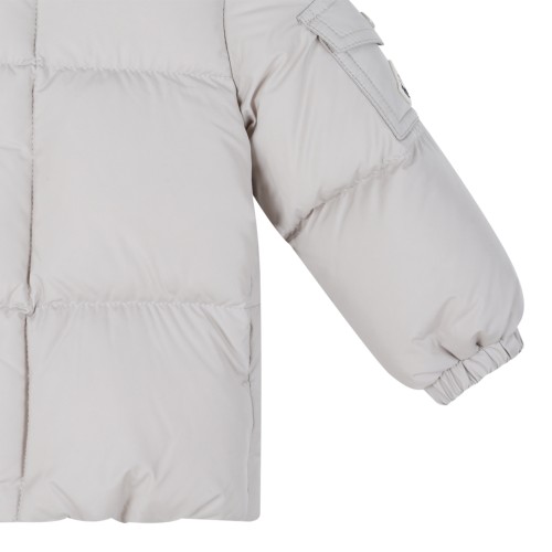 Moncler Light Grey Hooded Down Jacket.