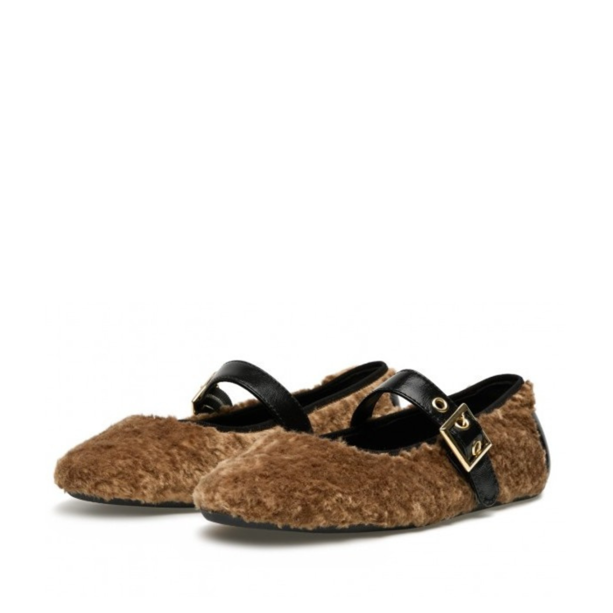 Candice Cooper Brown Shearling Mary Jane Flats.