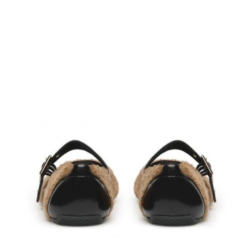 Candice Cooper Brown Shearling Mary Jane Flats.