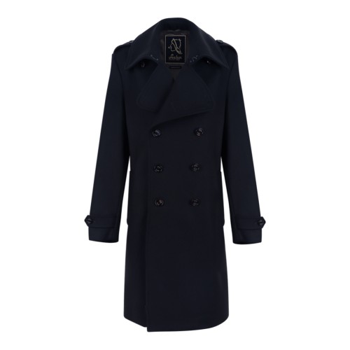 Sealup Navy Double-Breasted Long Coat.