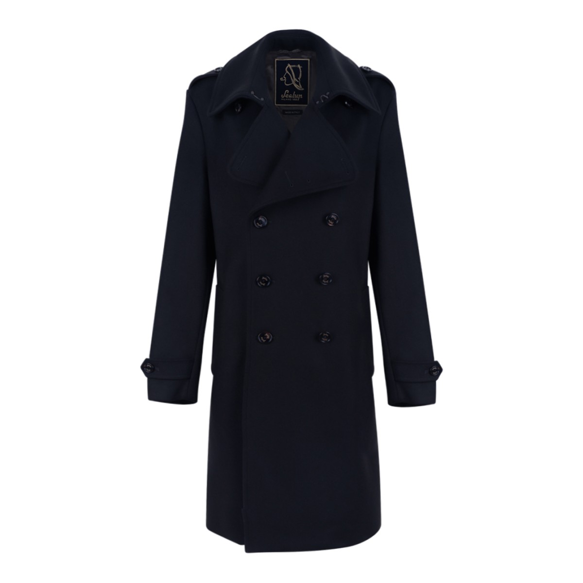 Sealup Navy Double-Breasted Long Coat.