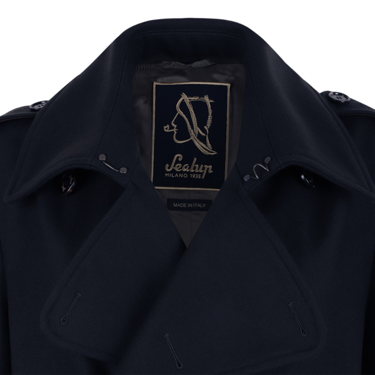 Sealup Navy Double-Breasted Long Coat.