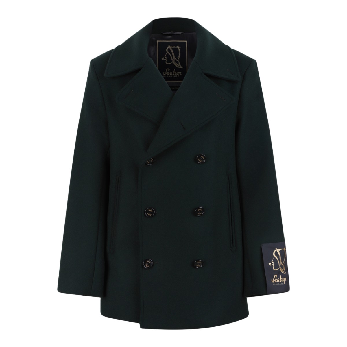 Sealup Dark Green Double-Breasted Peacoat.