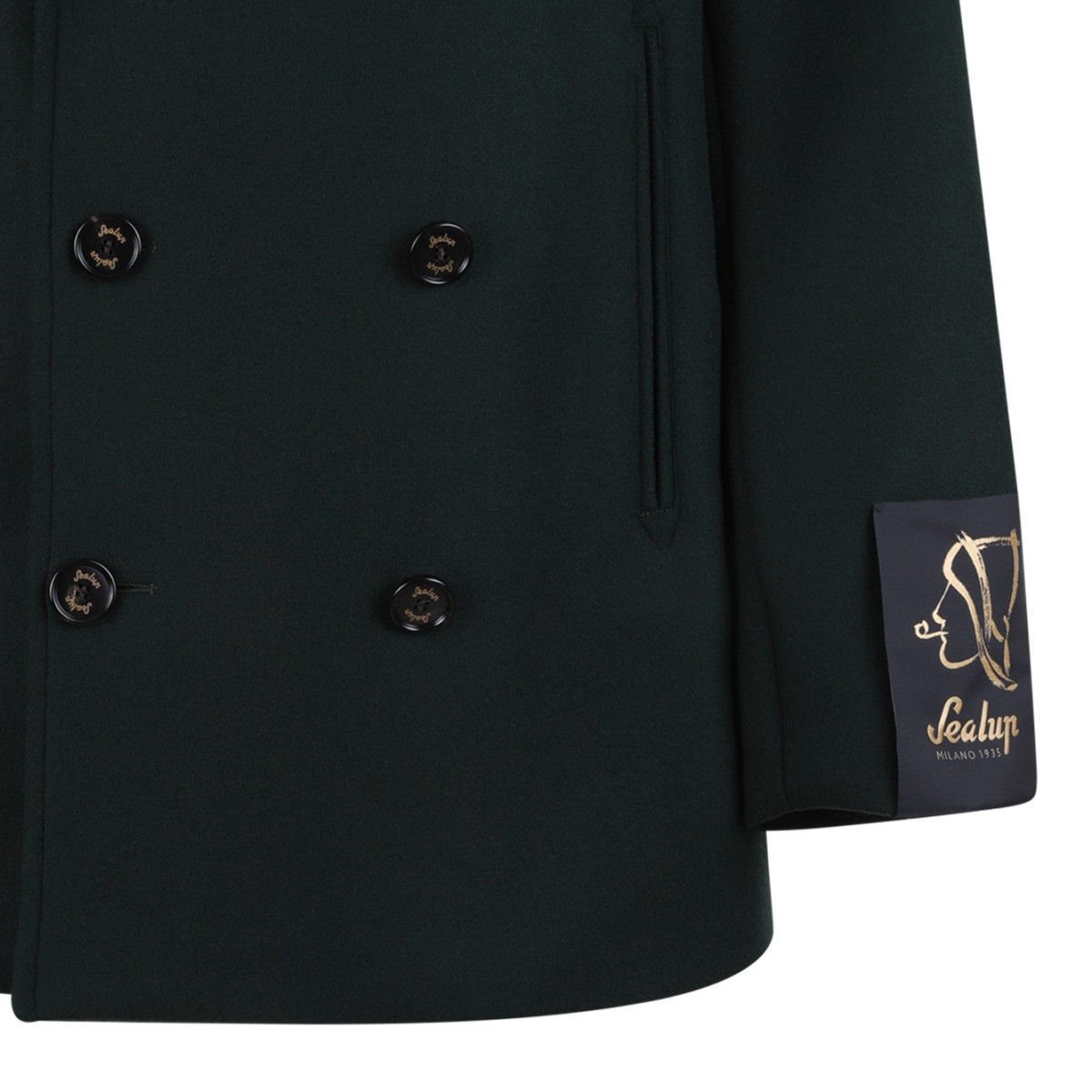 Sealup Dark Green Double-Breasted Peacoat.