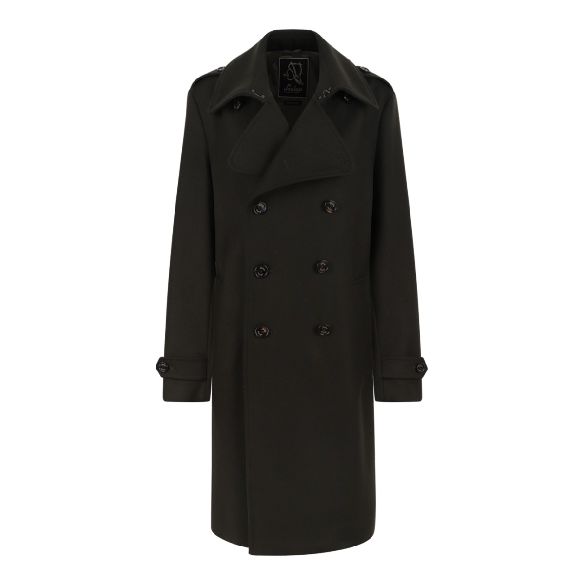 Sealup Dark Brown Double-Breasted Long Coat.
