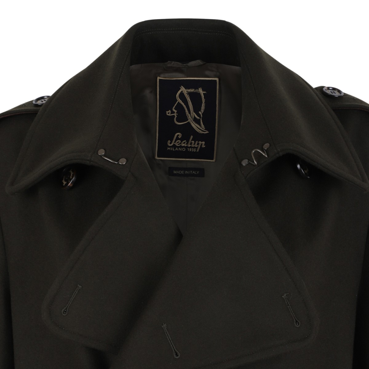 Sealup Dark Brown Double-Breasted Long Coat.