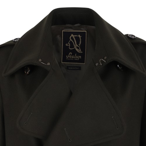 Sealup Dark Brown Double-Breasted Long Coat.