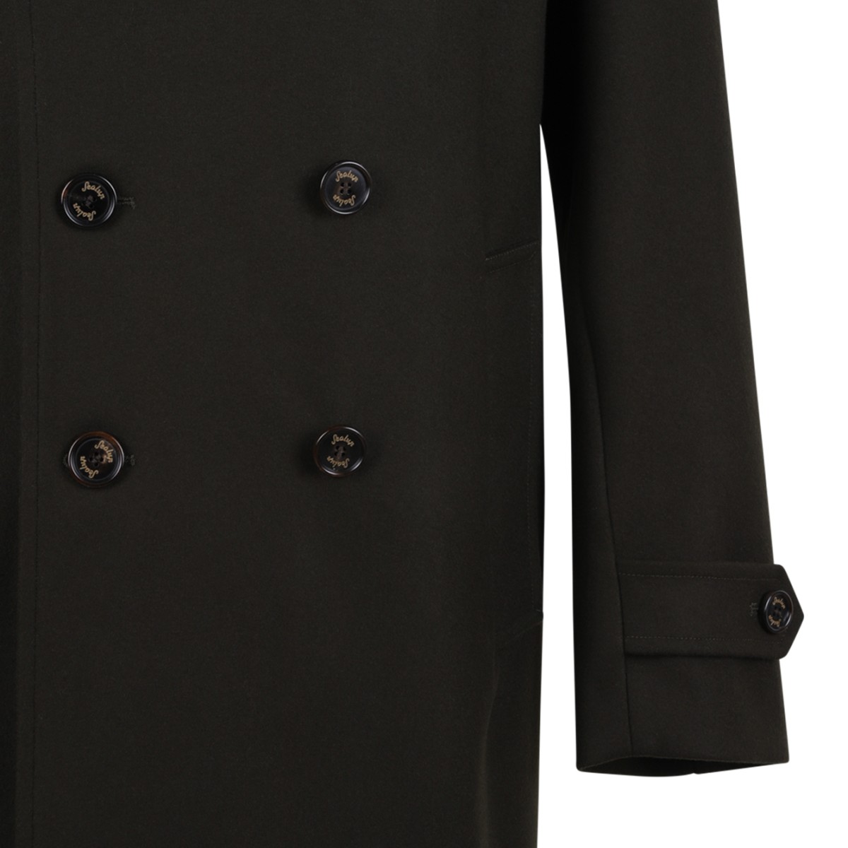 Sealup Dark Brown Double-Breasted Long Coat.