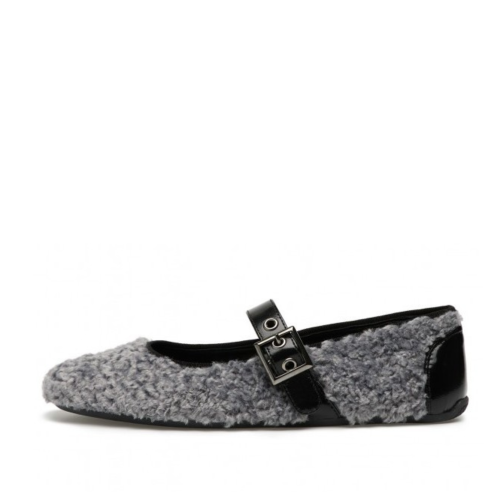 Candice Cooper Grey Shearling Mary Jane Flats.
